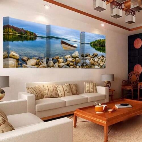 Modern Tree And River Landscape Canvas Poster 3 Pieces Wall Art Spectacular Sun Wall Living Room Picture P353