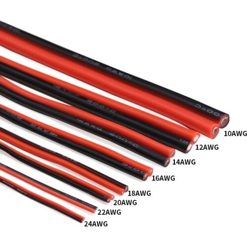 Black & Red Extra Soft Silicone Double Parallel Wire 14 16 18 20 22 24AWG Tinned Copper 600V