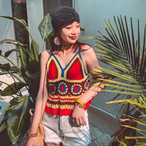 Thai Tourist Hippie Hand-Crafted Bohemian Crochet Sling Exotic Resort Sexy Vest Beach Bikini