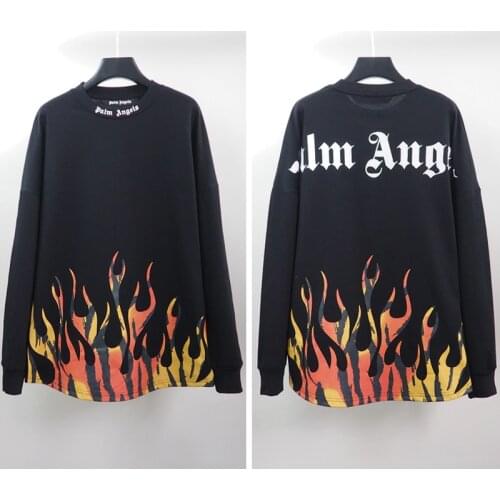 Palm Angels 21SS Letters Logo Long Sleeve Crewneck Sweatshirt Men and Women Streetwear Casual and Fashionable Letters Flame