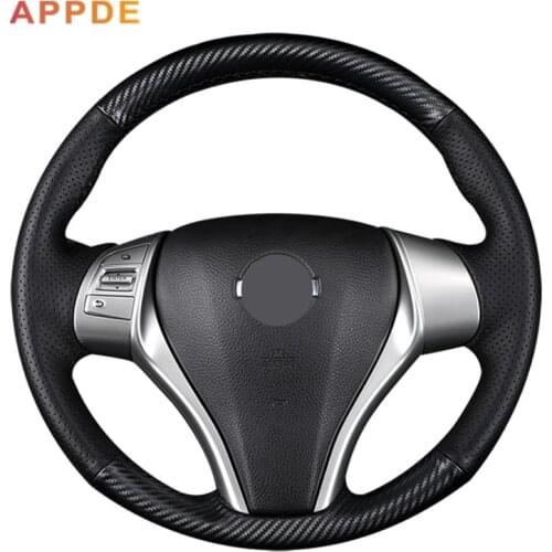 Carbon Fiber Leather Black Leather Car Steering Wheel Cover for Nissan Teana Altima 2013-2016 X-Trail QASHQAI Rogue Sentra Tiida