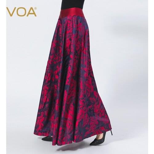 VOA Silk Yarn-dyed Jacquard Red Natural Waist Stitching Invisible Side Pull Diagonal Pocket Printing Gorgeous Prom Skirt CE125