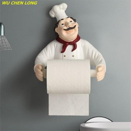 WU CHEN LONG Resin Art Chef Figurin Roll Toilet Tissue Holder Wall Mounted Paper Bathroom Decoration Cook Tissues Box R5710