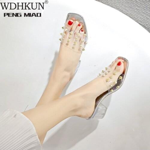 2020 Clear Heels Slippers Women Sandals Summer Shoes Woman Transparent High Pumps Wedding Jelly Buty Damskie Sexy Square Heels