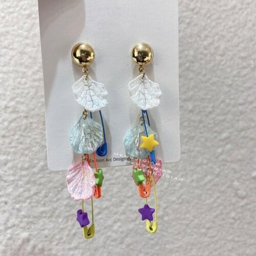 MENGJIQIAO New Fashion Colorful Star Long Tassel Drop Earrings For Women Elegant Acrylic Shell Boucle d'oreille Jewelry Gifts