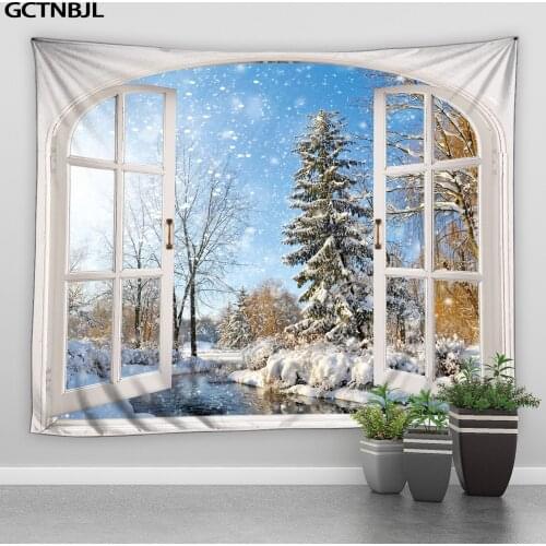 Winter Landscape Tapestry Snow Sunlight Forest Beauty Wall Cloth Scene Decoration Curtain Large Tapestries Background Art Decor