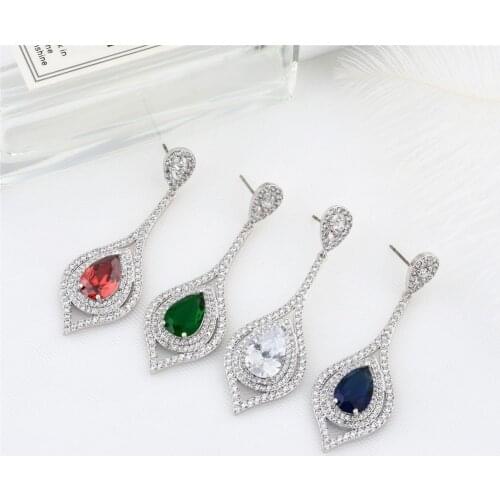 1Pair Water Drop Dangle Earrings Zirconia Stone Drop Earrings Hollow Jewelry Fashion Earrings Hot Sale Lady Earring