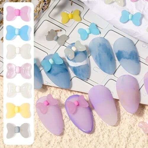 10 Pieces of Manicure Jelly Frosted Shiny 3D Bow Color Resin Popular Exquisite Cute DIY Nail Design Decoration Accessories Hot
