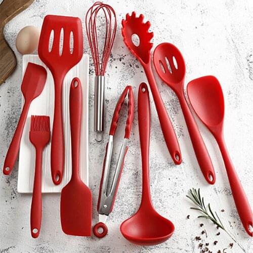 10Pcs Silicone Cooking Utensils Kitchenware Sets Non-Stick Heat Resistant Silicone Kitchen Tools Baking Cookware Accessories