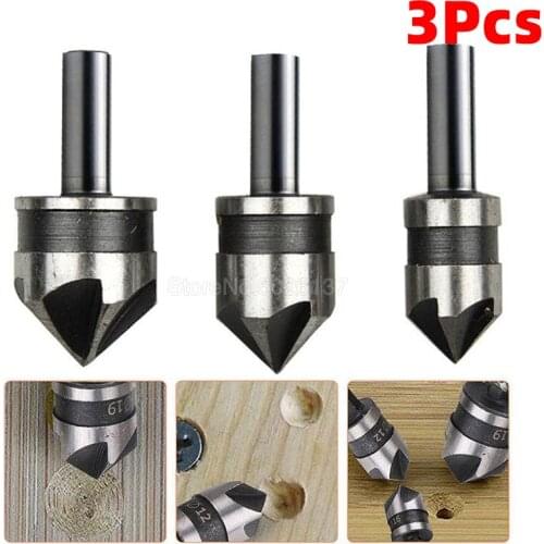 3Pcs 12/16/19MM 5 Flute 1/4 Hex Countersink Drill Bit For Wood Metal Quick Change Woodworking Chamfer Counter Sink Deburring