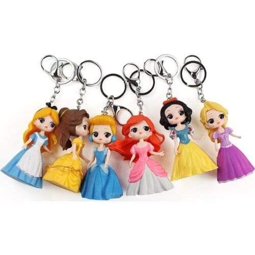 6pcs/set Princess Q Version Figure Snow White Belle PVC Doll Cute Keychain Pendant Model Toy Gift for Girl
