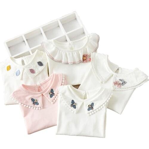 Girls Basic Blouse Cotton Kids Clothing Long Sleeve Girl T Shirt Cute Turn-down Collar Tops Children Basic Shirt Tees BC559