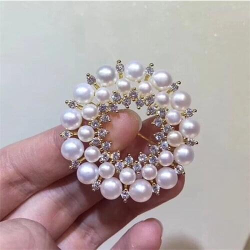 Luxuriant Austria Zircon Inlay Flower AAAA 5-7 FW White Pearl Brooch pendant Scarf Clips Breastpin Brp030-1