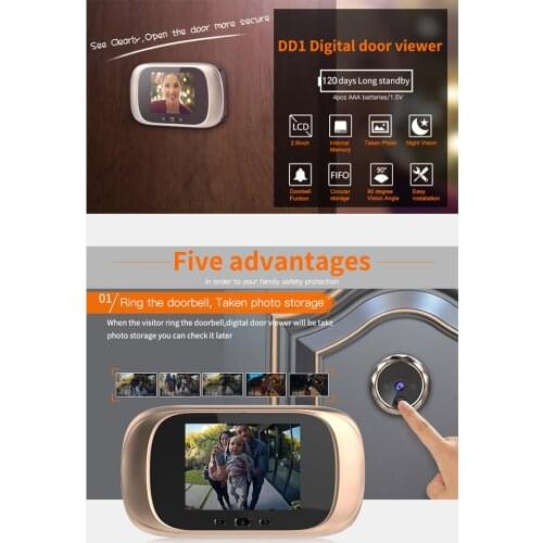 LCD Color Screen Digital Doorbell 90 Degree Door Eye Door Bell Electronic Peephole Door Camera Viewer Outdoor Long Standby Time