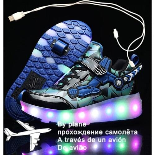 Children Two Wheels Luminous Glowing Sneakers Black Pink Red Led Light Roller Skate Shoes Kids Led Shoes Boys Girls USB Charging
