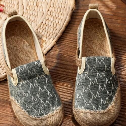 Rope Sole Women Handmade Canvas Close Toe Slippers Bohemian Ladies Casual Mule Espadrilles Summer Comfortable Flat Shoes