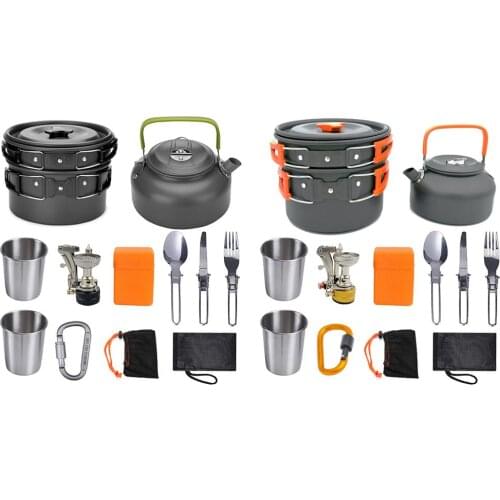 Hot Sale Outdoor Tableware Skillful Manufacture Outdoor Camping Hiking Cookware Cooking Pan+Fry Pan+Kettle+Spoon Fork+Cup+Knife
