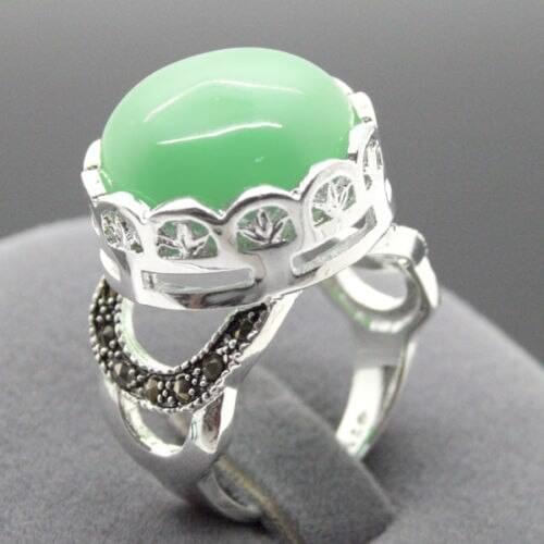 NATURAL GREEN jade 925 STERLING SILVER RING FASHION JEWEL SIZE 7 8 9 10