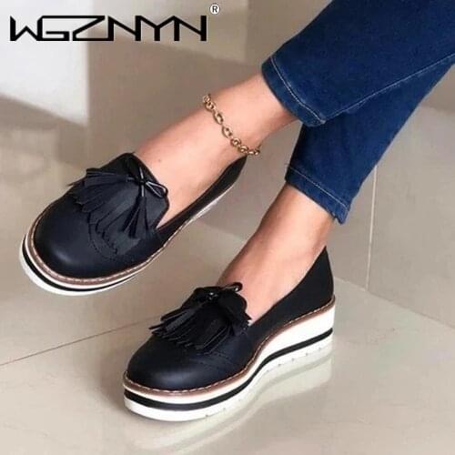 WGZNYN 2020 Hot Sell Women Flat Loafer Shoes Ladies Slip on Platform Flat Shoes Female Sewing Woman Fashion Buckle Footwear