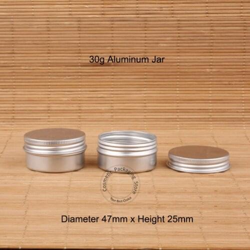 50pcs/Lot New 30g Aluminum Cream Jar 30 Gram Metal Facial Cream Jar 1 OZ Silver Cap Tin 30ml Cosmetic Container Small Bottle