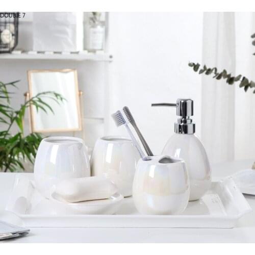 Five Piece Set European Ceramic Liquid Soap Dispenser Bathroom Accessories Supplies Gargle Cup Soap Dish Toothbrush Holder