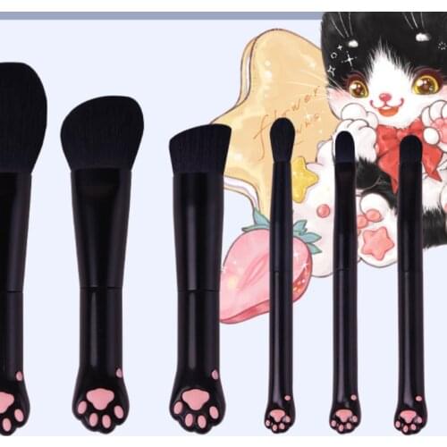 TT Flower Know Makeup Brush Pack Portable Cats Paw Makeup Super Soft Beauty Black Cat Style