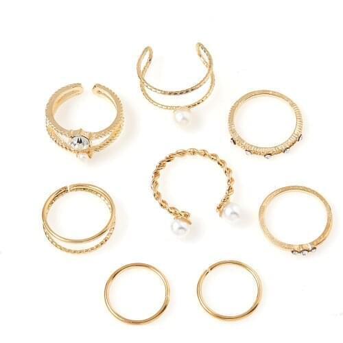 8Pcs/Set Open Freshwater Pearl Rings Set Clear Acrylic Stone Knuckle Gold Jewelry for Women Men Party Wedding Gift Wholesale