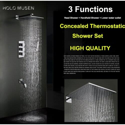 Bath & Shower Faucet Set Chrome 8" 10" 12" Rainfall Shower Head System Thermostat Shower Thermostatic Mixer Shower Wall Mounted