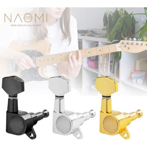 NAOMI 6pcs(6L 6R 3L3R) Guitar Tuners Machine Heads Gold/Chrome/Black Full Size Sealed String Tuning Pegs 15:1 Gear Ratio