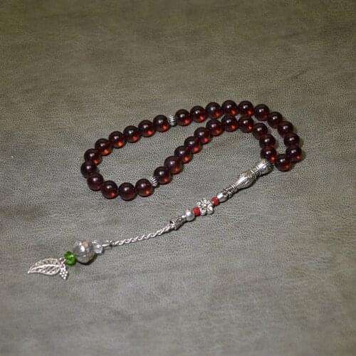 Natural Amber stone Blood red 9mm+ amber Beads Muslim Taisbyha Rosary 33 Beads 925 Silver Accessories Free Shipping