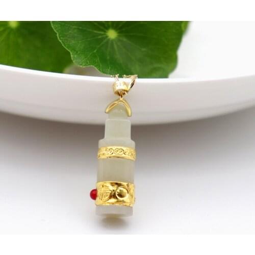Natural Hetian Jade Men Women New Design Hand-Carved Necklace 24k Gold Bless Lucky Beautiful Pendants For Lovers Family Gift