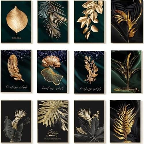 Black Gold Leaves Poster Luxury Wall Art Canvas Painting On The Wall Picture for Living Room Sofa Background Home Cuadros Decor
