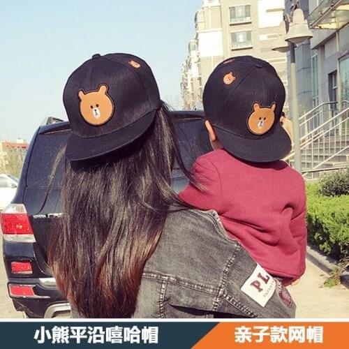 Parent-Child Hats Embroidery Bear Flat-Brimmed Children Summer Mesh Hats Sunshade Anti-Sneak Caps