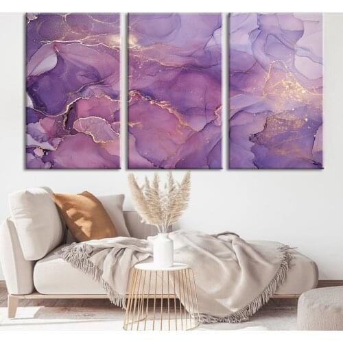 Modern Abstract Purple Gold Marble Art Canvas Painting Colored Ink Wall Art Prints Pictures Posters for Living Room Home Decor