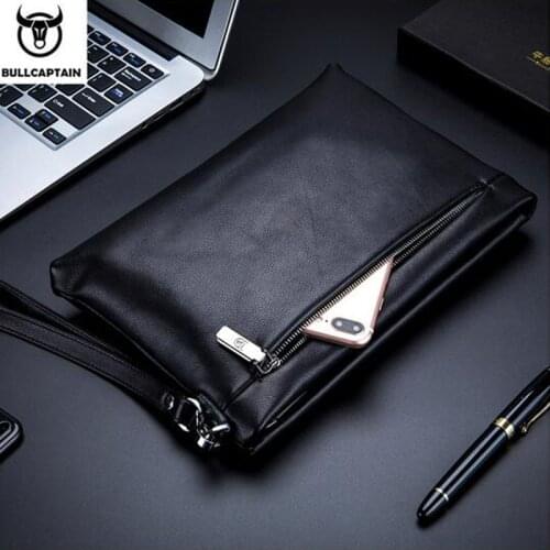 BULLCAPTAIN Unisex Document clutch bag wallet leather men bag Business men casual bag for iPad Handbags Men Clutch Bag
