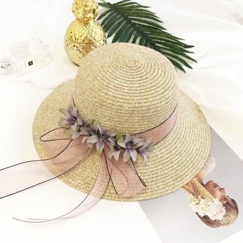 Sunhat Female Summer Sunshade Hat for Beach Women Fisherman Flowers Wide Brim Sun Protection Fashion Straw Folding Caps H135