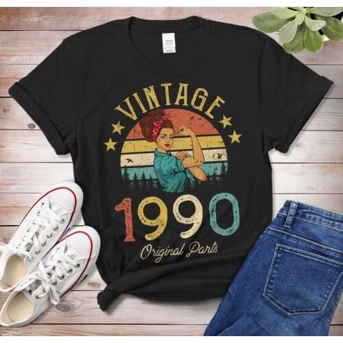 Vintage 1990 T-Shirt Made in 31th birthday Gift Classic Women Tshirt Funny Graphic Cotton Women Short Sleeve cotton O Neck top