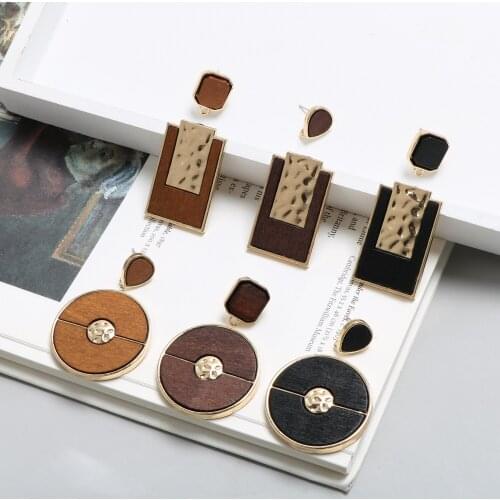 Vintage Vintage original wood alloy long square pendant earrings DIY handmade jewelry accessory material