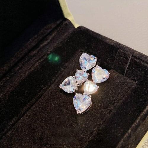 High Quality Fashion Three Heart Earring Stud 925 Silver Cut Long Drop Earrings Elegant Crystal Bridal Wedding Fine Jewelry