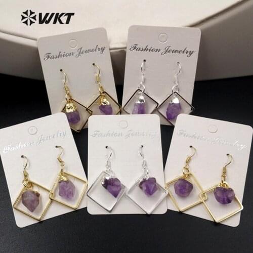 WT-E407 New Arrival Square Shape Earrings Natural Crystal Stone Silver Plated Earrings Elegant For Women Jewelry