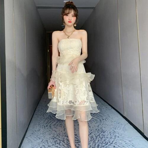 2020 Off the Shoulder Strapless Sexy Dress Summer High-end Women Vacation Dress Patchwork Ruffles Party Evening Dress Vestidos