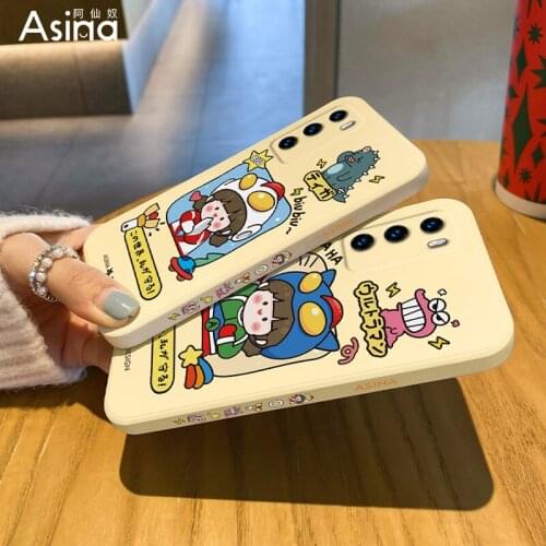 ASINA Liquid Silicone Case For Huawei P40 P30 P20 Pro Cover Cartoon Bumper Straight Edge Cases For Nova 3i 4 5t 6 7 8 Capa Girl