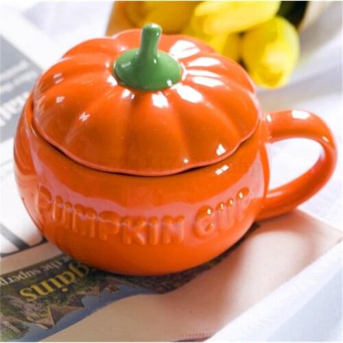 1pcs Halloween Pumpkin Mug Cup 3D Coffee And Drink Cup High Temperature Manufacture Ceramics with lid