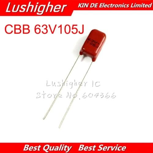 10PCS 63V105J 1UF Pitch 5MM 63V 105J 105 CBB Polypropylene Film Capacitor