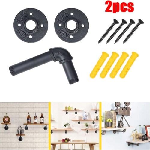 2Pcs Retro Black Iron Industrial Pipe Shelf Bracket Support Frame Mounting Storage Bracket Holders Rack DIY Home Decor Hardware