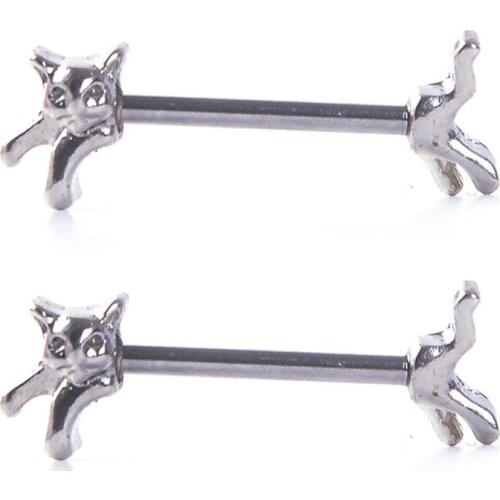 2PCS Hot Sale Stainless Steel Punk Nipple Rings Cute Animal Cat Barbell Sexy Women Nipple Rings Fashion Jewelry Body Piercing