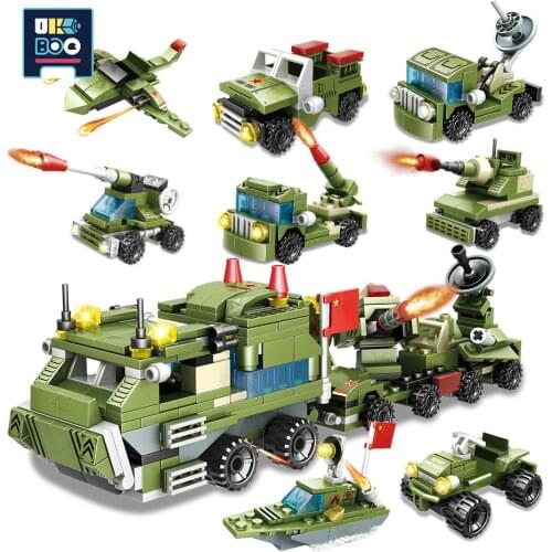407pcs 8IN1 City Soldier Military Steel Vanguard Building Blocks WW2 Vehicle Army Truck Car Educational Bricks Toys For Children