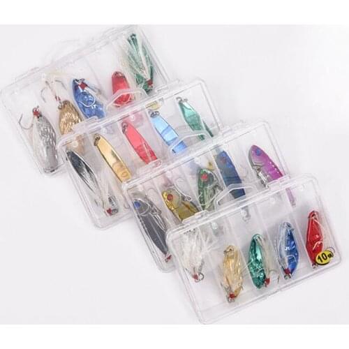 5Pcs Metal Spinner Spoon Bait Feather Lure With Box Fishing Tackle 10g 11g 12g 15g