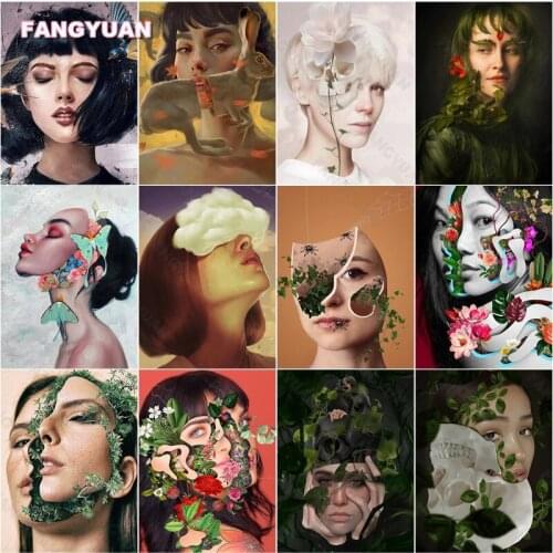 5D Diy Diamond Painting Abstract Figure Mosaic Paintings Split Rabbit and Human Face Cross Stitch Kits Rhinestones Pictures Gift