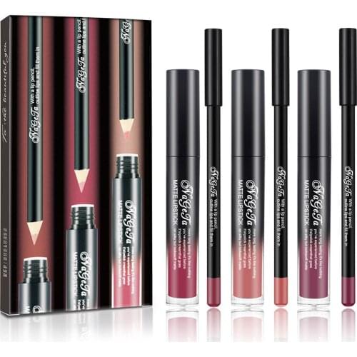 6pcs Lip Gloss & Lip Liner Makeup Set Long Lasting Lipstick Waterproof Matte Liquid Gloss Lipliner Pencil Lips Cosmetics Kits